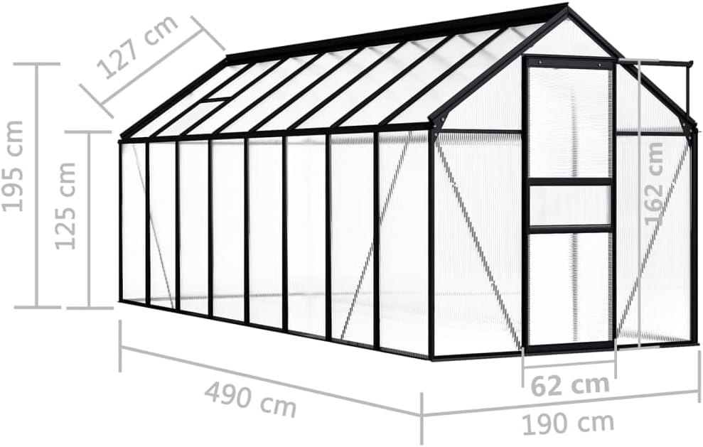 Garden Greenhouse with Anodized Aluminum Frame (Anthracite) Different Size