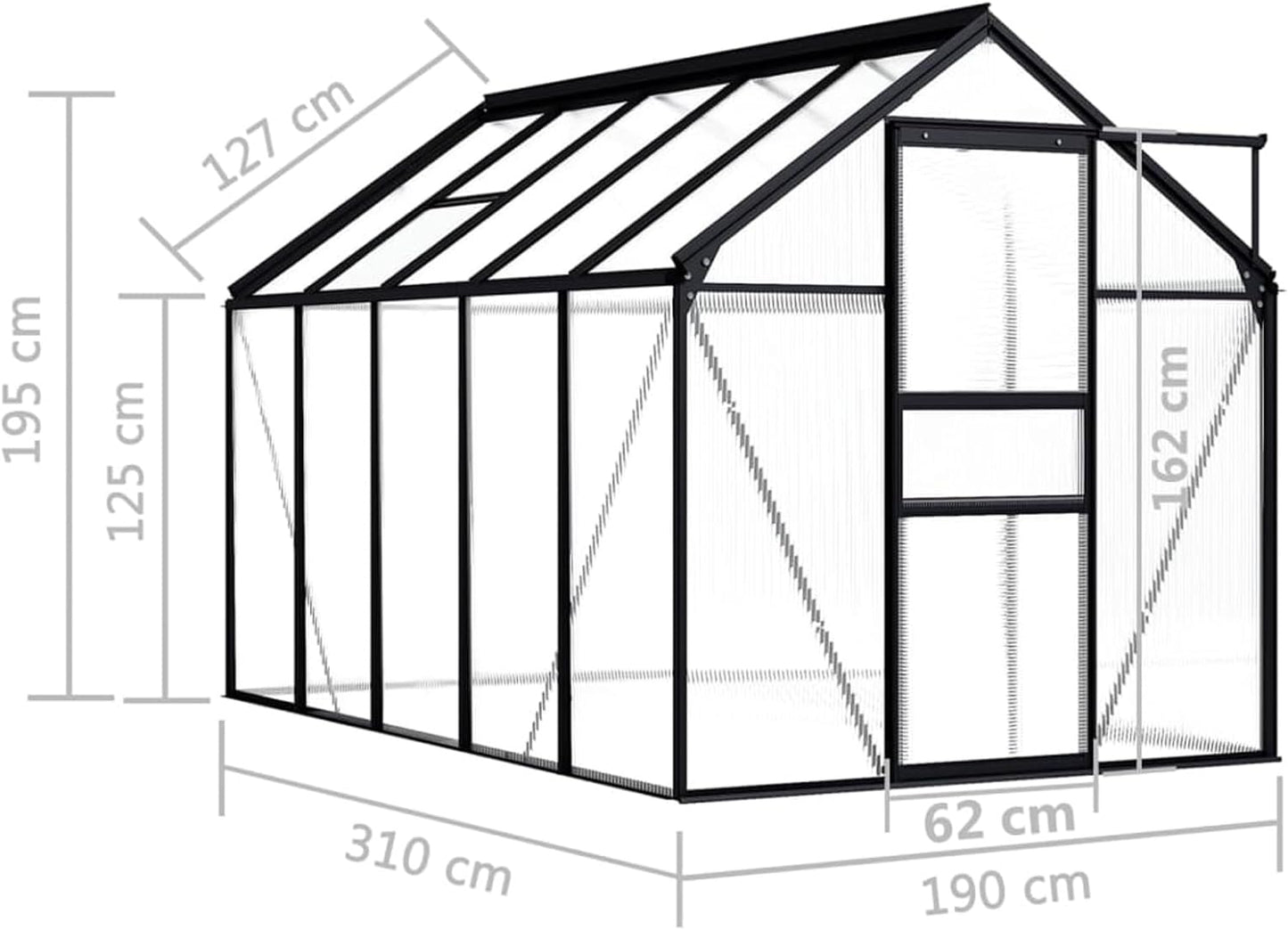 Garden Greenhouse with Anodized Aluminum Frame (Anthracite) Different Size