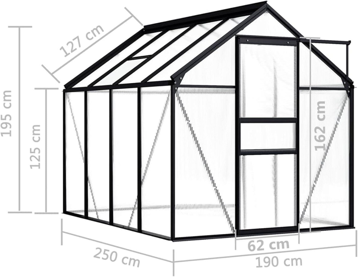 Garden Greenhouse with Anodized Aluminum Frame (Anthracite) Different Size