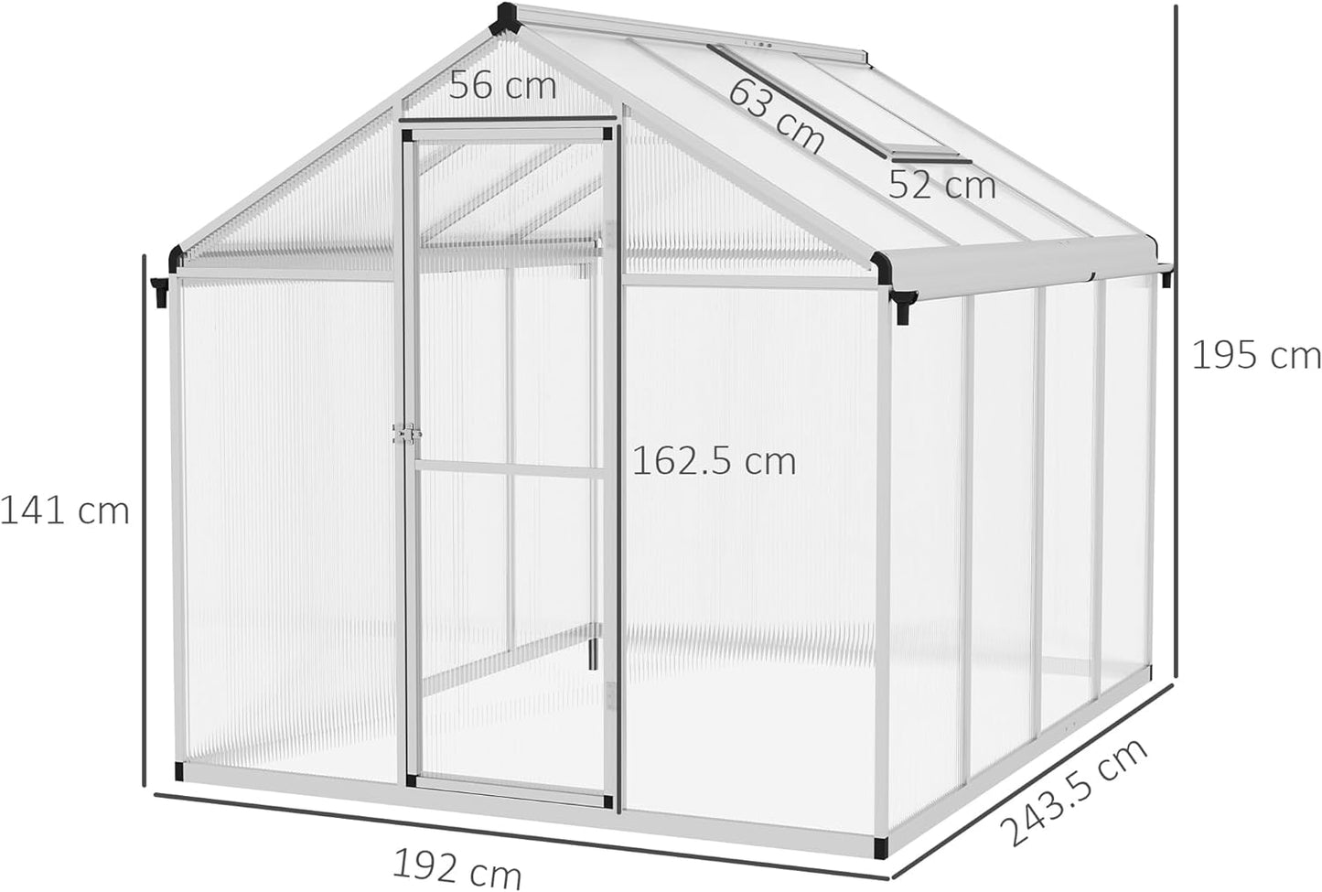 Garden Greenhouse with Polycarbonate and Anodized Aluminum Frame 192x243x195cm