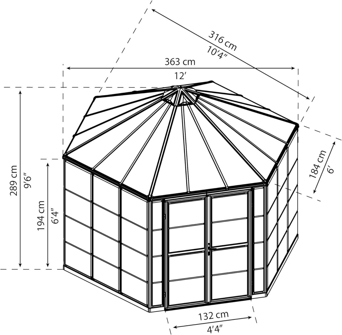 Garden Greenhouse with Anodized Aluminum Frame (Anthracite) 363x316x289cm