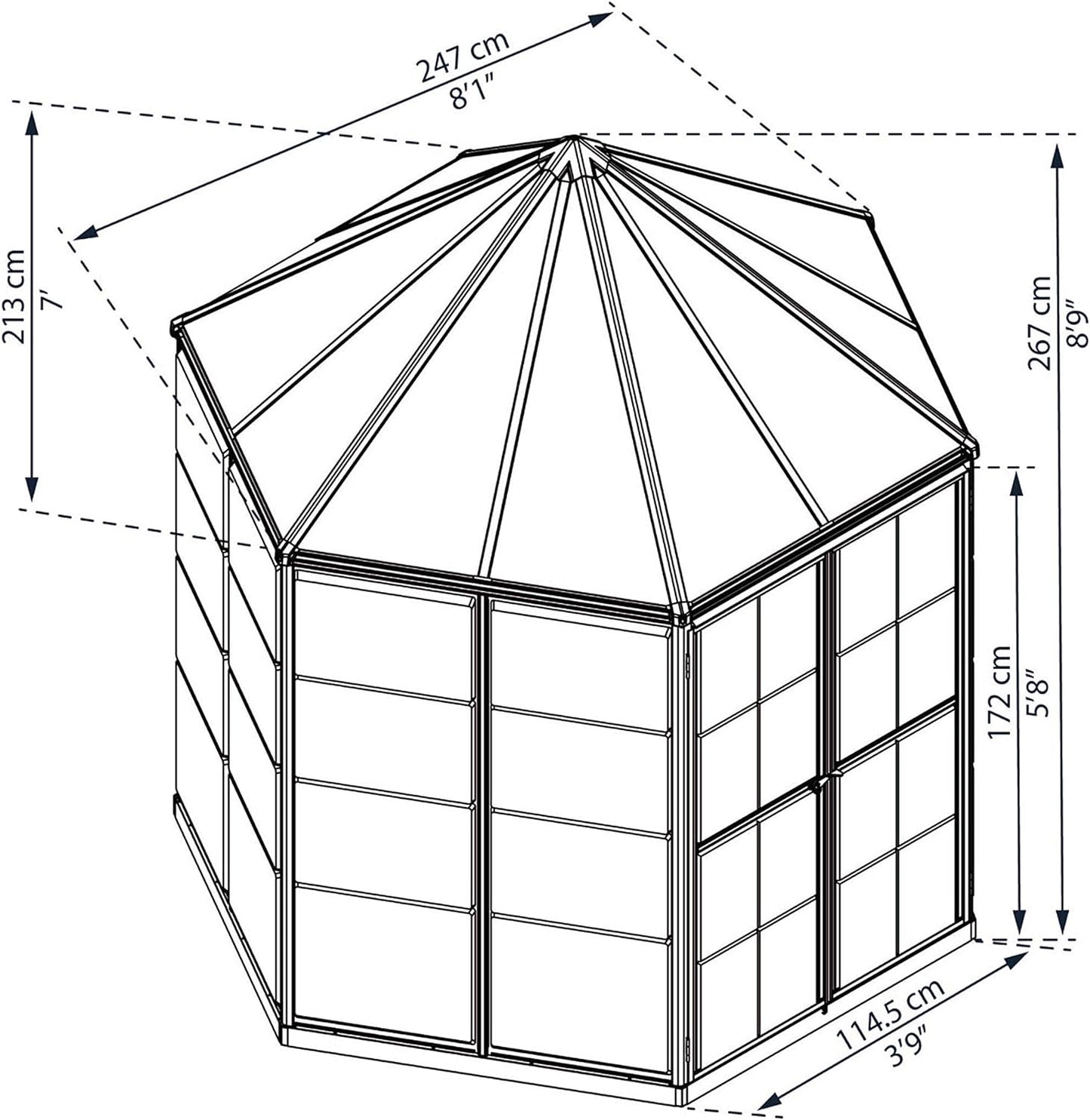 Garden Greenhouse with Anodized Aluminum Frame (Anthracite) 247x247x267cm