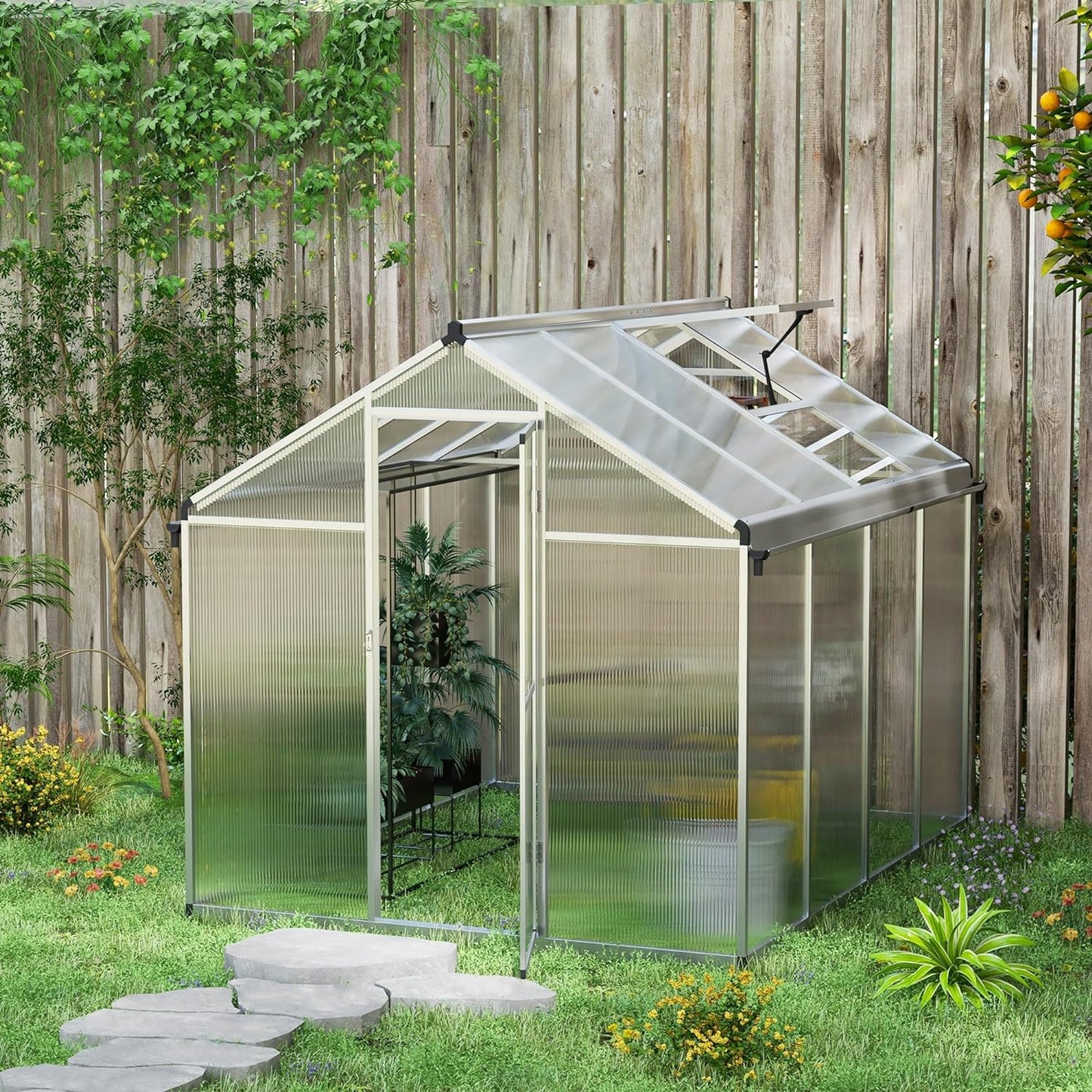 Garden Greenhouse with Polycarbonate and Anodized Aluminum Frame 192x243x195cm