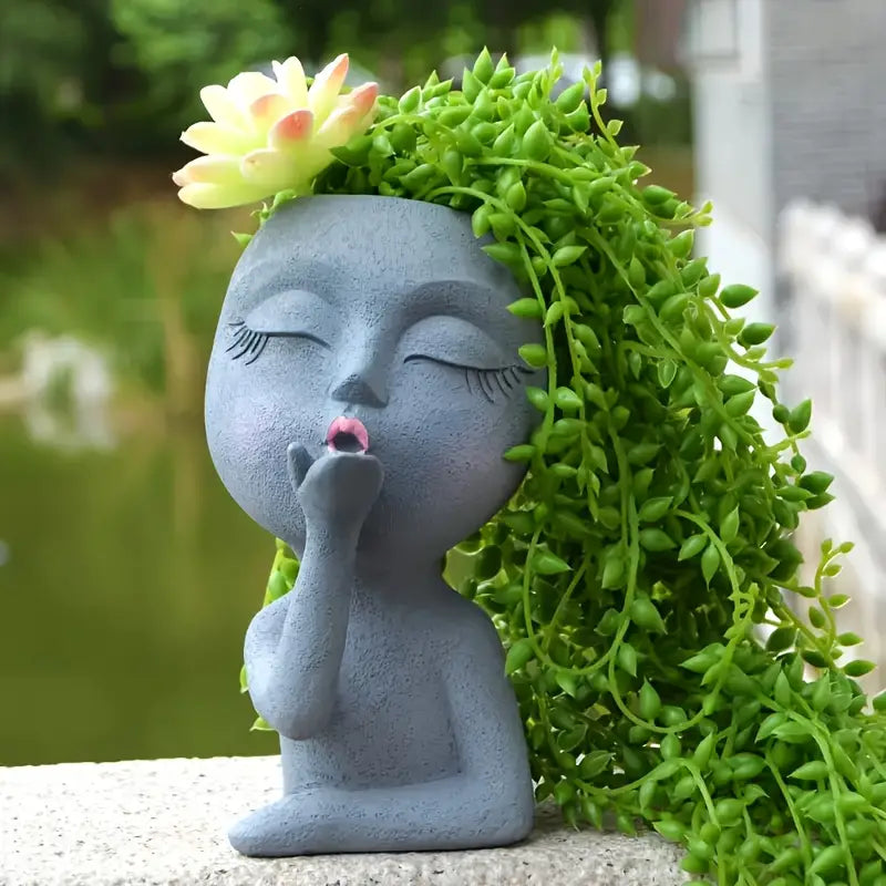 Whimsical Flower Blowing Kiss Planter